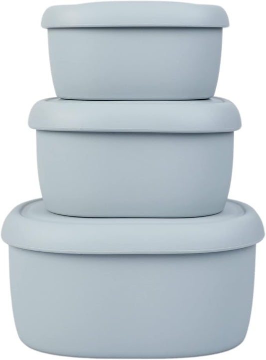 BLUE GINKGO Nesting Silicone Containers - Set of 3 Hard-Shell Silicone Food Storage Containers | BPA Free, Airtight, Dishwasher and Freezer Safe (6.7oz, 10oz, 20oz) - Grey-CubbioJoy