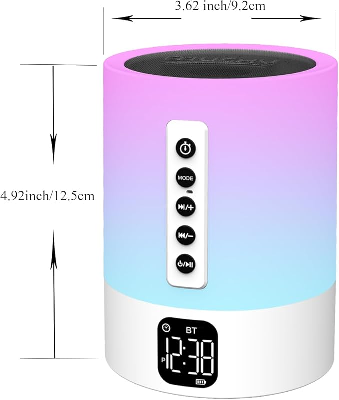 Alarm Clock Bluetooth Speaker, Night Light White Noise Machine Touch Bedside Lamp with Alarm Clock for Kids Multi-Color Changing Night Light Xmas Gifts for Teenage Girls Boys Women Teen Girl Gifts-CubbioJoy