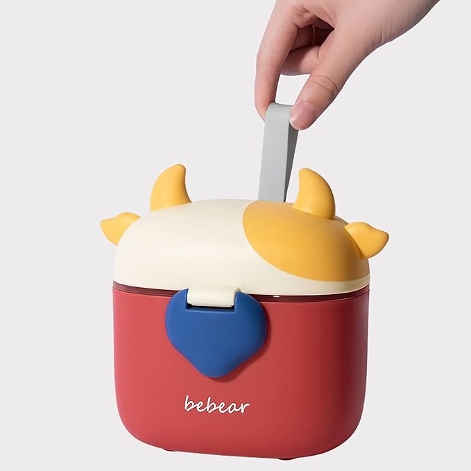 Bebamour Baby Formula Dispenser, BPA Free Portable Milk Powder and Candy Fruit Snack Storage Container with Scoop and Leveller for Travel, 450 ML, Green Cow-CubbioJoy