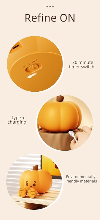 ATSUI Pumpkin Night Light, Halloween LED Squishy Novelty Lamp, Food Grade Silicone, Dimmable, Rechargeable Breastfeeding Nursery Nightlight for Desk Decor, Funny Gifts Stuff for Kids Women Boys Girls-CubbioJoy