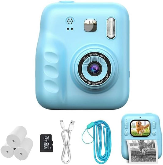 Instant Print Camera for Kids, 2.0" IPS Screen with Video Recording, 32GB Expandable, 1800mAh Battery, Includes 40+ Zink Paper, Birthday Gift for Girls Boys Age 3-12-CubbioJoy