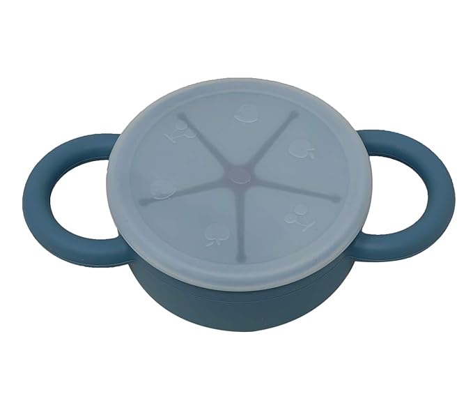 BraveJusticeKidsCo | Snack Attack II Snack Cup | Collapsible Silicone Snack Container | Toddler and Baby Snack Catcher Lid (Blue Steel)-CubbioJoy