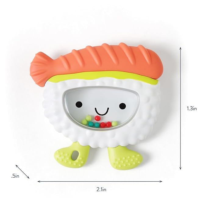 Itzy Ritzy Silicone Rattle Teether– BPA-Free Silicone Teether with Rattle for Babies & Toddlers – Features a Gentle Rattle Sound, Colorful Beads & Multiple Textures (Sushi)-CubbioJoy