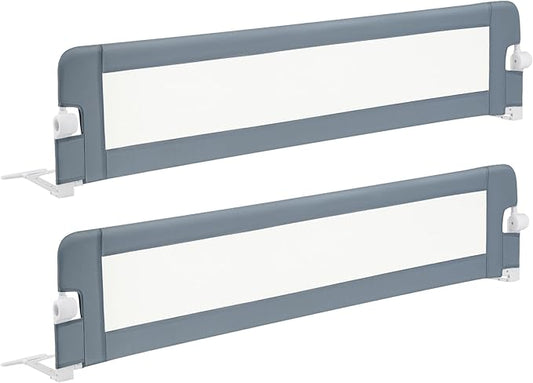 BABY JOY Double Sided Bed Rail Guard, 2 Pack, Extra Long, Swing Down for Convertible Crib, Folding Baby Safety Bedrail for Kids Twin Full Size Queen King Mattress, Rails for Toddlers (Light Gray, 71")-CubbioJoy