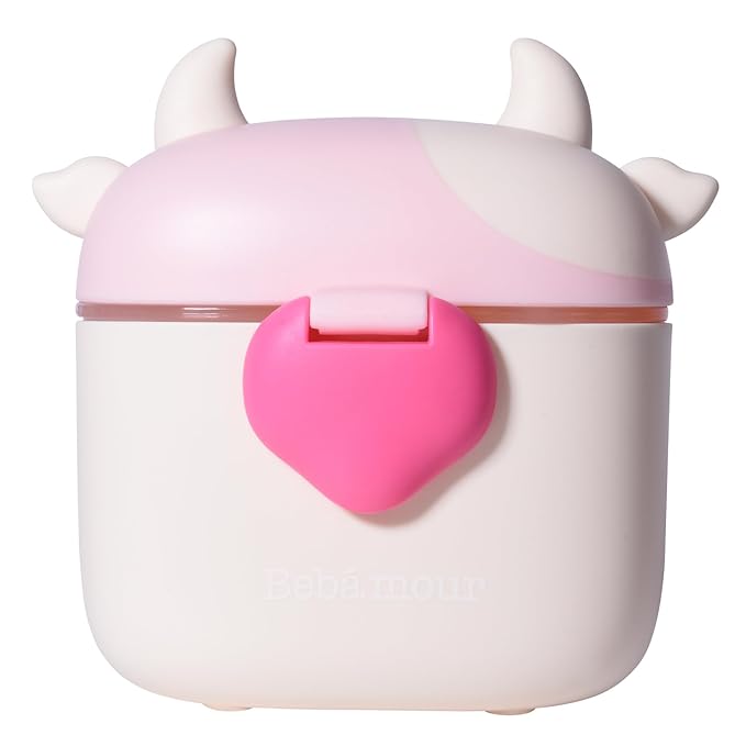 Bebamour Baby Formula Dispenser On The Go, Formula Container to Go, Formula Holder for Travel, Candy Fruit Snack Storage Container with Scoop and Leveller (Light Pink Cow)-CubbioJoy