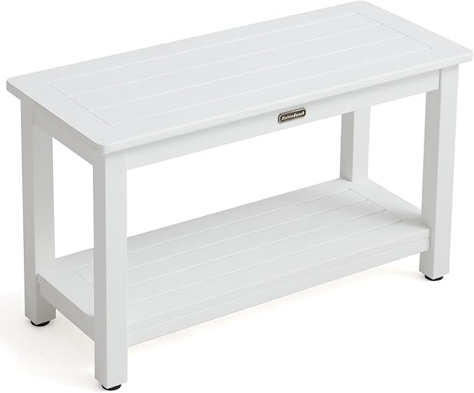 30'' Heavy Duty Shower Bench for Inside Shower, White Poly Bath Stool for Shaving Legs, Waterproof Spa Bath Chair Seat with Adjustable Feet, Non-Slip, Weight Capacity 700LBS (30 x 13 Inches)-CubbioJoy