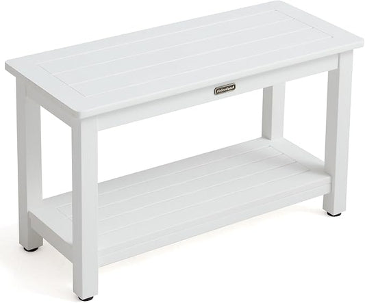 30'' Heavy Duty Shower Bench for Inside Shower, White Poly Bath Stool for Shaving Legs, Waterproof Spa Bath Chair Seat with Adjustable Feet, Non-Slip, Weight Capacity 700LBS (30 x 13 Inches)-CubbioJoy