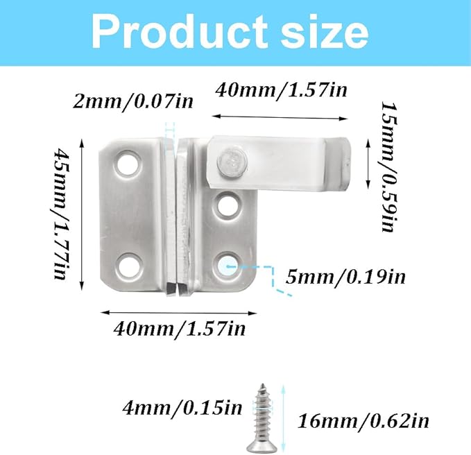2 Pairs Slide Bolt Gate Latch Stainless Steel Brushed Finish Padlock Anti-Theft Hasp with Screws for Window Bedroom Bathroom Cabinet Mailbox Garden Pet Cage(UMK)-CubbioJoy