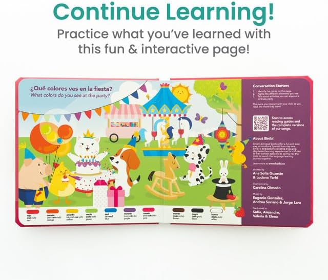 Binibi Spanish Musical Book Colors at The Birthday Party | Spanish Learning for Kids | Bilingual Children's Book | Bilingual Book for Babies & Toddlers 1-3 | Libro en español para bebés-CubbioJoy