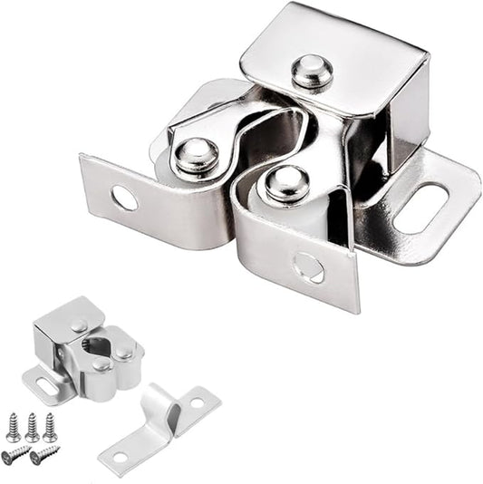 6 Pack Cabinet Latch - Double Roller Catch Hardware for Cupboard Closet Kitchen Cabinet Door Latches and RV Cabinet, Silver-CubbioJoy