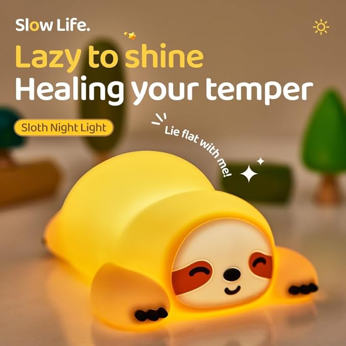 ATSUI Sloth Night Light, LED Squishy Novelty Animal Lamp, Food Grade Silicone, 3 Level Dimmable, Breastfeeding Nursery Nightlight for Room Decor, Funny Gifts Stuff for Boys Girls Baby Children-CubbioJoy