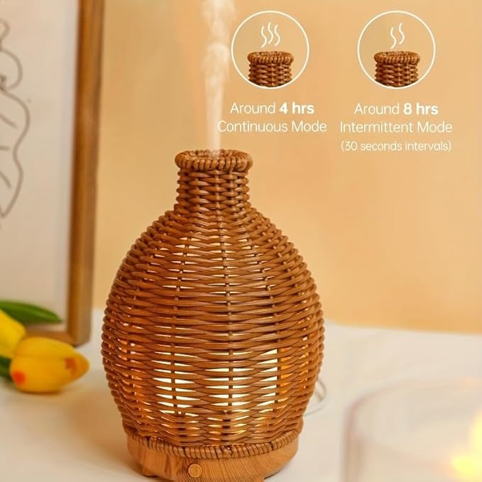 Aromatherapy Essential Oil Diffuser Rattan Woven Aroma Diffuser with Warm Light 80ML Cool Mist Humidifier Waterless Auto Shut-off for Home,Baby Bedroom,Office-CubbioJoy