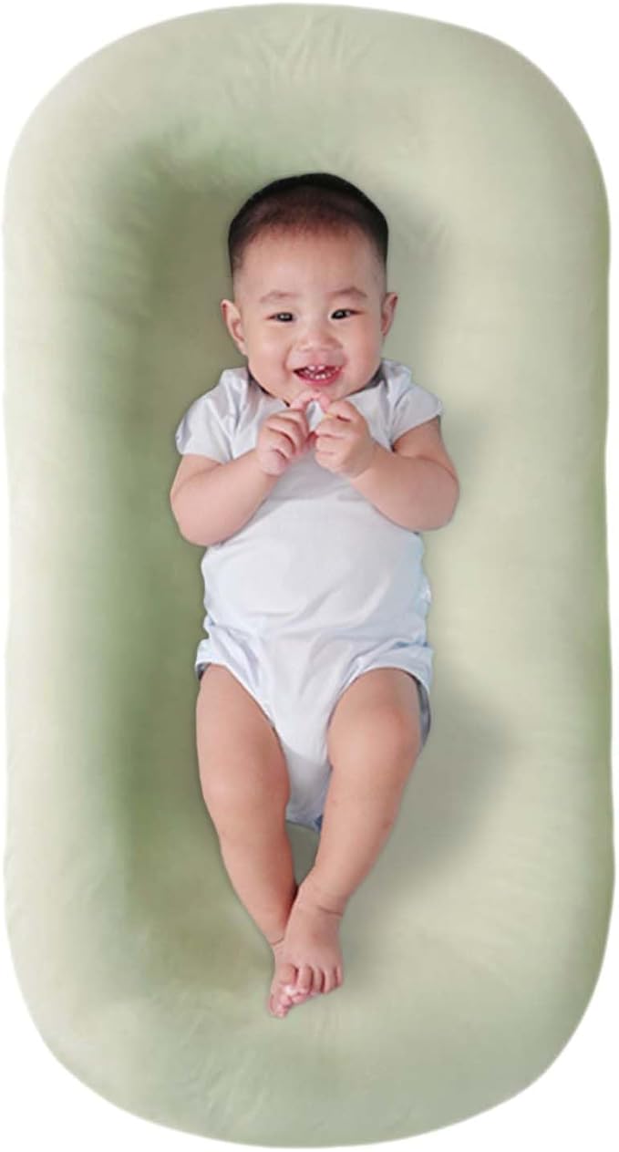 Baby Lounger for Newborn, Soft Organic Cotton Breathable Infant Lounger for for Home and Travel (Green)-CubbioJoy