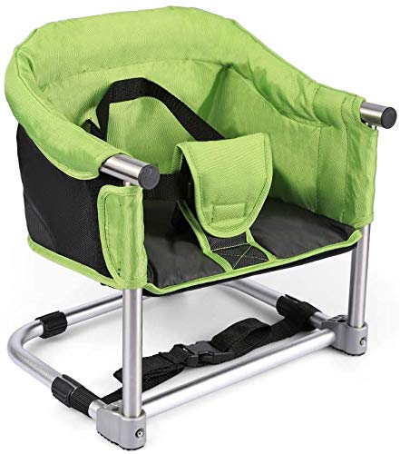 Booster Seat for Dining Table: Portable Toddler Booster Chair with Safety Buckle and Height Adjustable, Foldable Baby Feeding Chair, Kids High Chair Booster Seat for Kitchen Home Travel - Green-CubbioJoy