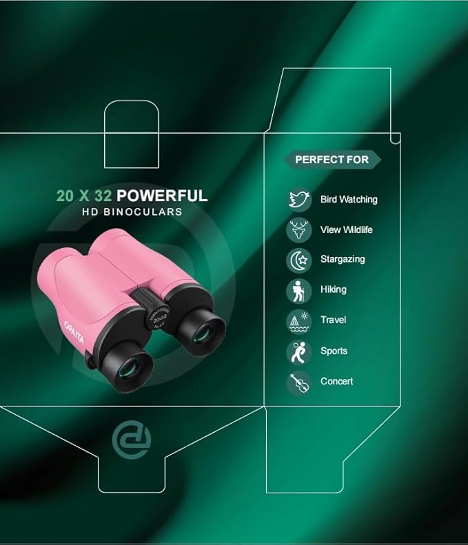Compact Binoculars for Adults High Powered - OPAITA 20x32 Small Binoculars for Adults Kids with Low Light Vision for Hunting Cruise Ship Travel Concert Hiking Pink-CubbioJoy