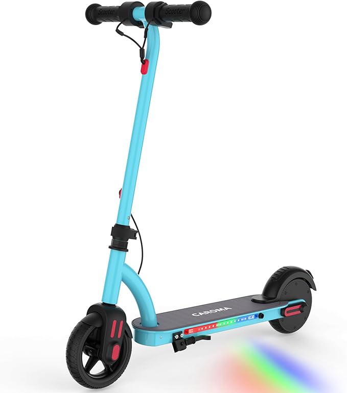 Caroma Electric Scooter for Kids Ages 6-12,150W/180WMotor,10 MPH Max Speed & 7 Miles,Colorful Lights,Adjustable Height & Speed,LED Display,Foldable Kids Electric Scooter 132 Lbs Max Load,Idea Gift-CubbioJoy