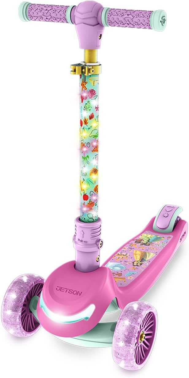 Jetson Character Kids Kick Scooter, LED Lights on Stem & Light-Up Wheels, Lightweight Frame, Height-Adjustable Handlebar, Lean-to-Steer System, Easy-Fold Mechanism-CubbioJoy