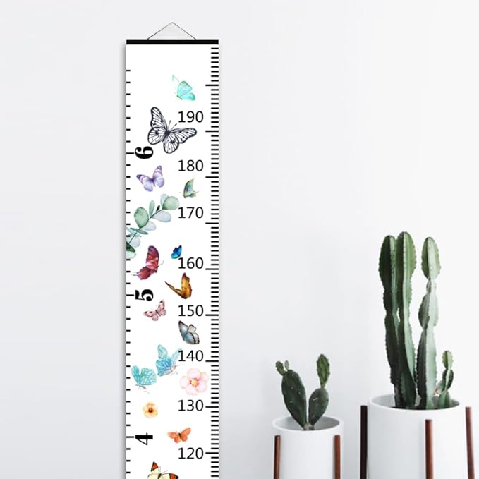 Baby Growth Chart for Wall - Height Chart for Kids Nursery Decor Wall Hanging Measurement Ruler with Black Wood Scroll Toddlers Room Decor Birthday Christmas Gifts for Boys Girls 79"X7.9" (Butterfly)-CubbioJoy