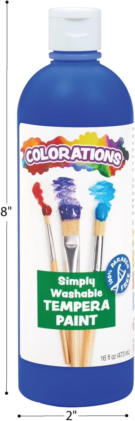 Colorations Paraben-Free Simply Washable Tempera Paint, Rainbow Plus 8 Pack, Matte Finish, Classroom Supplies, Vibrant Colors, Non-Toxic, Washes Off Easily, School, Craft, Art Supply Set, Each 16oz-CubbioJoy