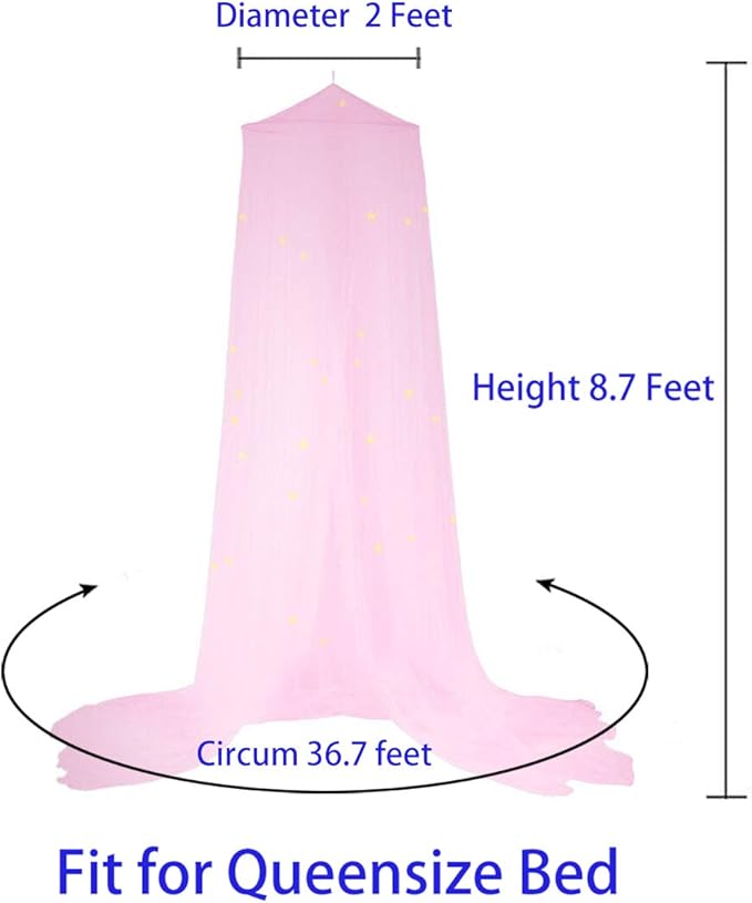 BCBYou Bed Canopy Mosquito Net with Fluorescent Stars Glow in Dark for Baby, Kids, and Adults, for Cover The Baby Crib, Kid Bed, Girls Bed Or Full Size Bed (Pink)-CubbioJoy