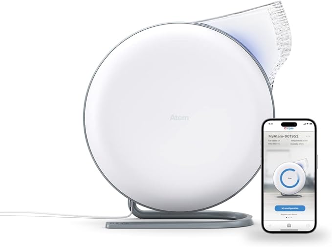 IQAir Atem Desk Air Purifier for Home, Office, Desktop, Small Room up to 150 sq ft, HyperHEPA Filter for Bacteria, Viruses, Allergens, Pets, Asthma, Pollen, Dust, Swiss Design, Made in Germany, White-CubbioJoy