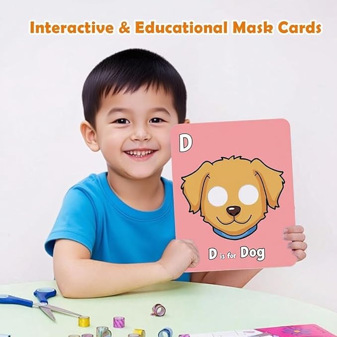 26 PCS Alphabet ABC Flash Cards with Animal Masks, Alphabet mask Cards, Giant Letter ABC Animal Faces Flash Learning Flashcards, Interactive Education Games, Learn Letters (Multicolor, 1Pcs)-CubbioJoy