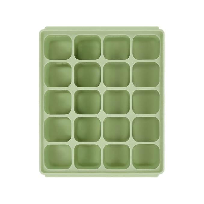 Baby Food Storage Silicone Cubes with Clip-On Lid Freezer Tray Baby Food Soups Purees Ice Easy and Safe Design Made in Korea (20 Celadon Green)-CubbioJoy