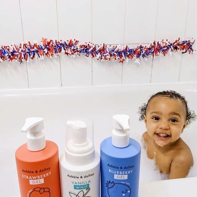 Dabble & Dollop USA Bundle, 3-in-1 Natural Bubble Bath, Body Wash & Shampoo for Kids, USA-Made, Paraben & Sulfate Free, Vegan, Tear-Free, Strawberry, Vanilla & Blueberry (Set of 3)-CubbioJoy