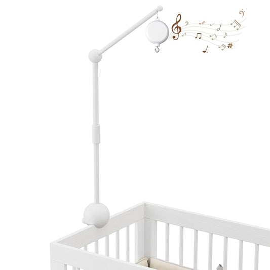Crib Mobile Arm with Music Box,32.5 Inch White Crib Mobile Stand,Wooden Mobile Arm for Crib (2 Modes,360°Adjustable,100% Beech Wood) Baby Crib Mobile for Boy and Girl-CubbioJoy