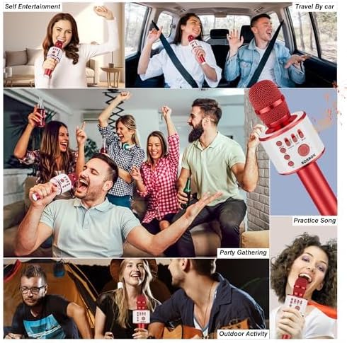 BONAOK Wireless Bluetooth Karaoke Microphone,3-in-1 Portable Handheld Mic Speaker Machine Birthday Home Party for PC or All Smartphone(Q37 Red)-CubbioJoy