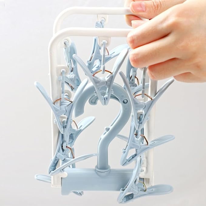 Clothes Drying Racks 2 Pack Small Folding Portable Underwear Hangers with Clips Socks 12 Clips 360° Rotatable Hook for Drying Towels Bras Baby Clothes Gloves Plast-CubbioJoy
