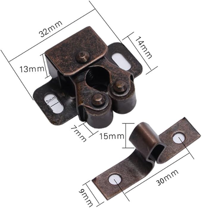 6 Pack Cabinet Latch - Double Roller Catch Hardware for Cupboard Closet Kitchen Cabinet Door Latches and RV Cabinet,Bronze-CubbioJoy