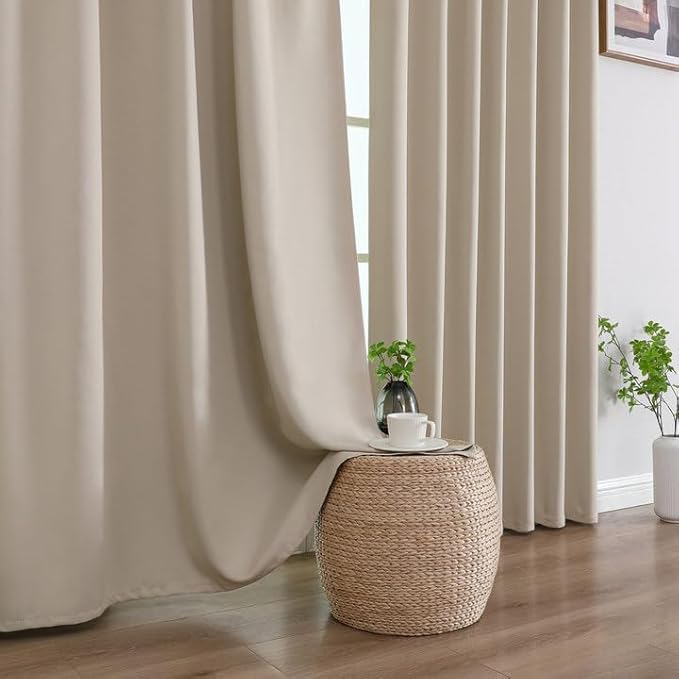 Joydeco 72 Inch Blackout Curtains for Bedroom, Thermal Insulated Black Out Curtains, Room Darkening Drapes for Living Room Window Rod Pocket Back Tab (W37 x L72 Inch, Light Beige)-CubbioJoy