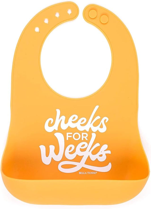 Baby Bib for Eating by Bella Tunno, Waterproof Silicone Bib with Large Food Catcher, Adjustable Fit for Babies 4-12 months & Toddlers 1-3 Years, Boys & Girls, Cheeks For Weeks-CubbioJoy