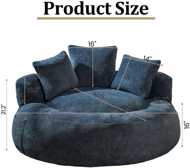 Bean Bag Chair for Adults, Comfortable Bean Bag Sofa with Back Support and Pillows, Giant Bean Bag Chairs Suitable for Living Rooms, Bedrooms and Apartments -Dark Blue-CubbioJoy