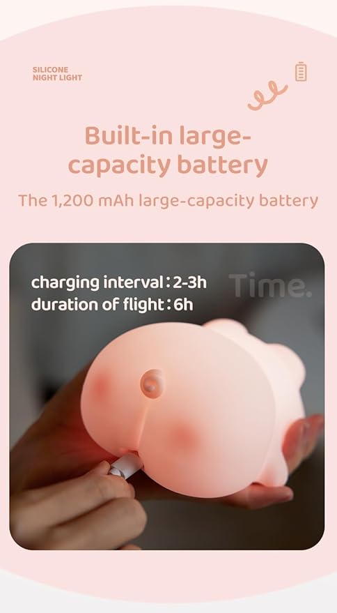 ATSUI Pig Night Light for Kids, Food Grade Silicone, Rechargeable, Tap Fun Kawaii Lamp for Kids Room, Adjustable Brightness, Cute Stuff for Boys Girls, Cute Gifts for Baby Children-CubbioJoy