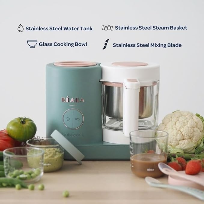 BEABA Babycook Neo Baby Food Maker | Non-Toxic Glass & Stainless Steel | Trusted by Celebrity Moms | Sustainable Baby Food Processor | Global Leader| 34 Servings in 20 Mins-CubbioJoy
