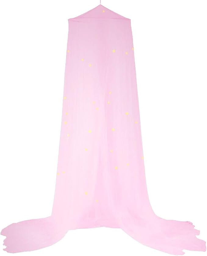 BCBYou Bed Canopy Mosquito Net with Fluorescent Stars Glow in Dark for Baby, Kids, and Adults, for Cover The Baby Crib, Kid Bed, Girls Bed Or Full Size Bed (Pink)-CubbioJoy