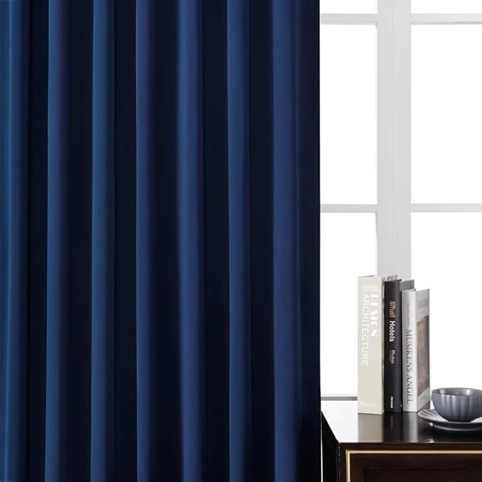 Joydeco 72 Inch Blackout Curtains for Bedroom, Thermal Insulated Black Out Curtains 2 Panels Set, Room Darkening Drapes for Living Room Window Rod Pocket Back Tab (W52 x L72 Inch, Navy Blue)-CubbioJoy