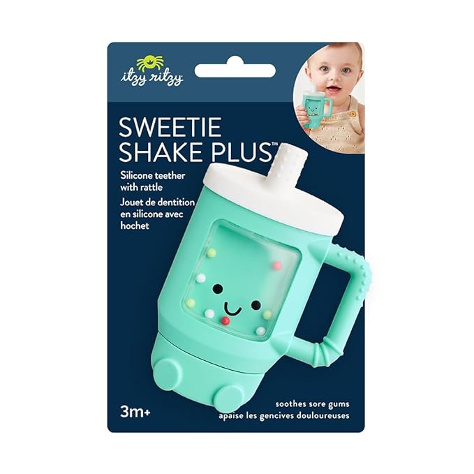 Itzy Ritzy Silicone Rattle Teether– BPA-Free Silicone Teether with Rattle for Babies & Toddlers – Features a Gentle Rattle Sound, Colorful Beads & Multiple Textures (Travel Cup)-CubbioJoy