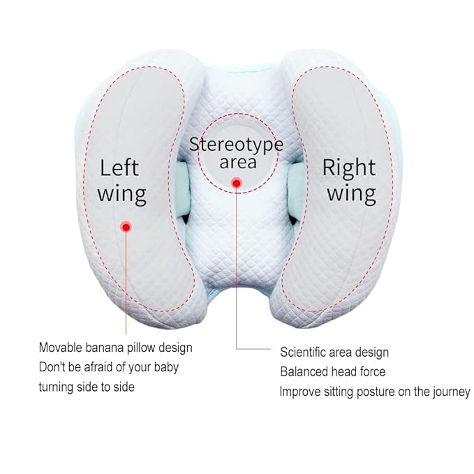 Baby 2 in 1 Travel Cushion, Banana Shape Baby Neck Head Support Travel Pillow Stroller Insert Cushion for Kids, Toddler, Blue-CubbioJoy