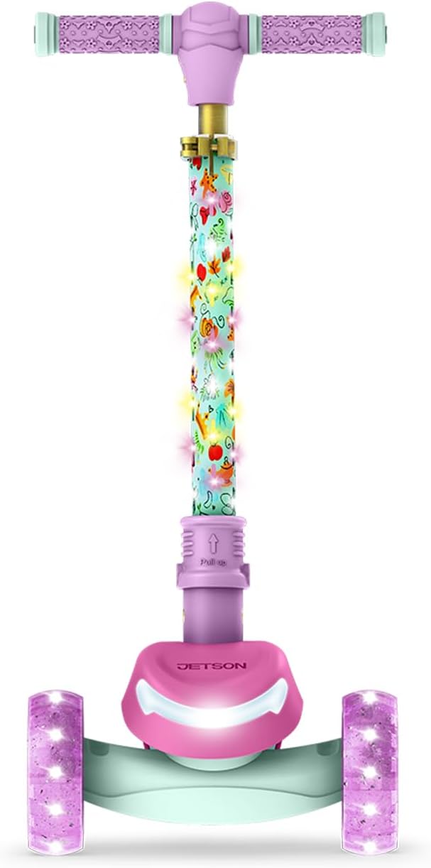 Jetson Character Kids Kick Scooter, LED Lights on Stem & Light-Up Wheels, Lightweight Frame, Height-Adjustable Handlebar, Lean-to-Steer System, Easy-Fold Mechanism-CubbioJoy