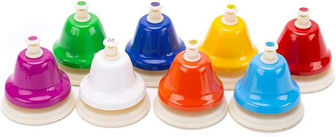 Desk Bells for Kids - 8 Note Colorful Metal Handbells Set with Handle - Educational Teaching and Learning Instruments - Musical Toys for Toddlers Children-CubbioJoy