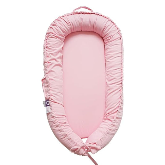 Infant Lounger, Baby Nest Cover for Baby Girls & Boys, Newborn Essentials for Baby 0-18 Months, 100% Cotton Breathable(Misty Rose)-CubbioJoy