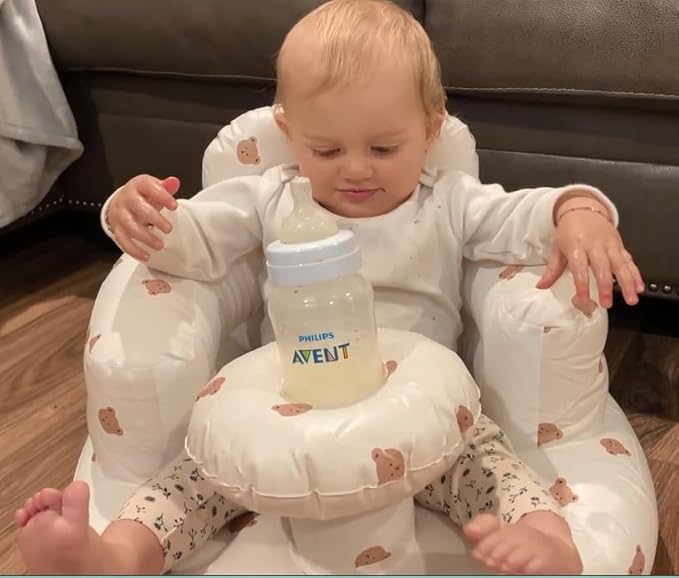 Baby Inflatable Seat for Babies 3-36 Months, Built in Air Pump, Olive Baby Support Seat Summer Toddler Chair for Sitting Up, Baby Shower Chair Floor Seater, Infant Back Support Sofa, Green-CubbioJoy