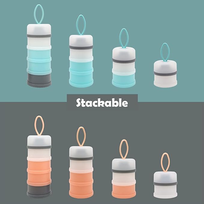 Baby Formula Dispenser, Portable Milk Powder Dispenser Container, Baby Feeding Travel Storage Container, Non-Spill Stackable Baby Snack Storage Container, BPA Free, 4 Compartments, 2 Packs-CubbioJoy
