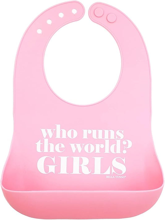 Baby Bib for Eating by Bella Tunno, Waterproof Silicone Bib with Large Food Catcher, Adjustable Fit for Babies 4-12 months & Toddlers 1-3 Years, Boys & Girls, Who Runs The World-CubbioJoy