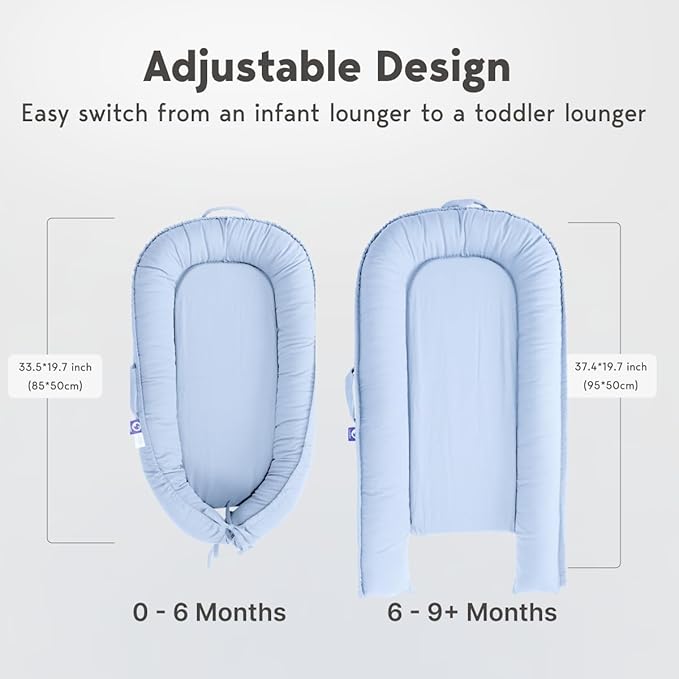 Infant Lounger, Baby Nest Cover for Baby Girls & Boys, Newborn Essentials for Baby 0-18+ Months, 100% Cotton Breathable (Baby Blue)-CubbioJoy