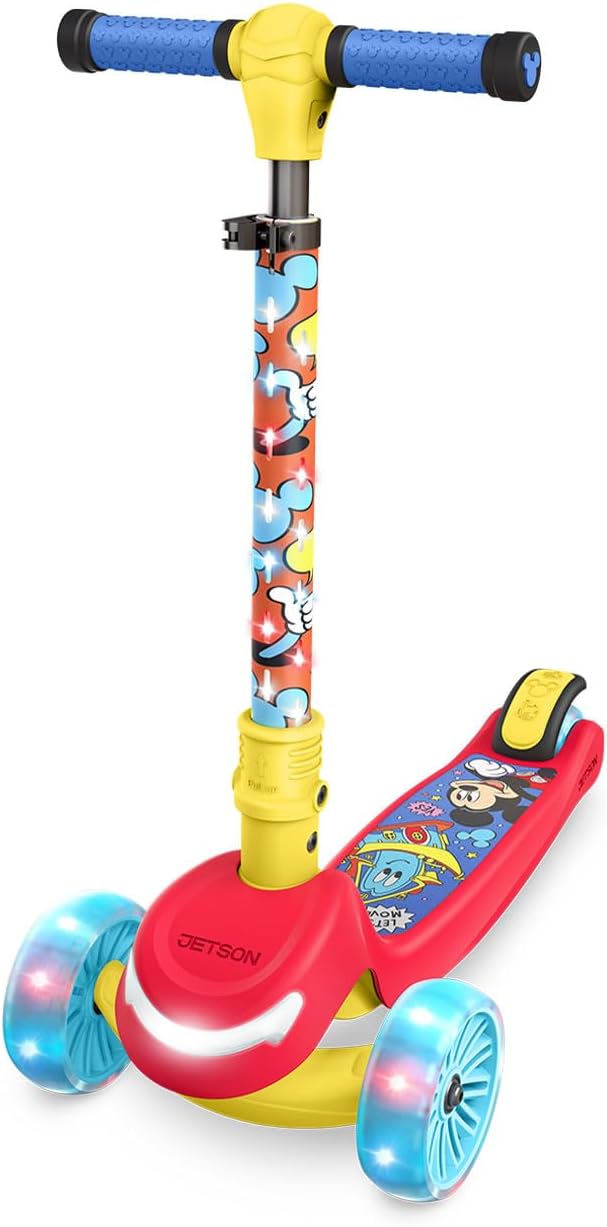 Jetson Character Kids Kick Scooter, LED Lights on Stem & Light-Up Wheels, Lightweight Frame, Height-Adjustable Handlebar, Lean-to-Steer System, Easy-Fold Mechanism-CubbioJoy
