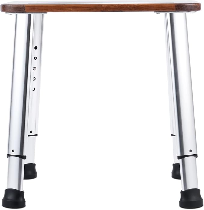Bathroom Shower Bench Bath Stool Bathtub Seat Spa Chair Foot Rest Step, Height Adjustable Lightweight Waterproof and Rustproof, Teak-CubbioJoy
